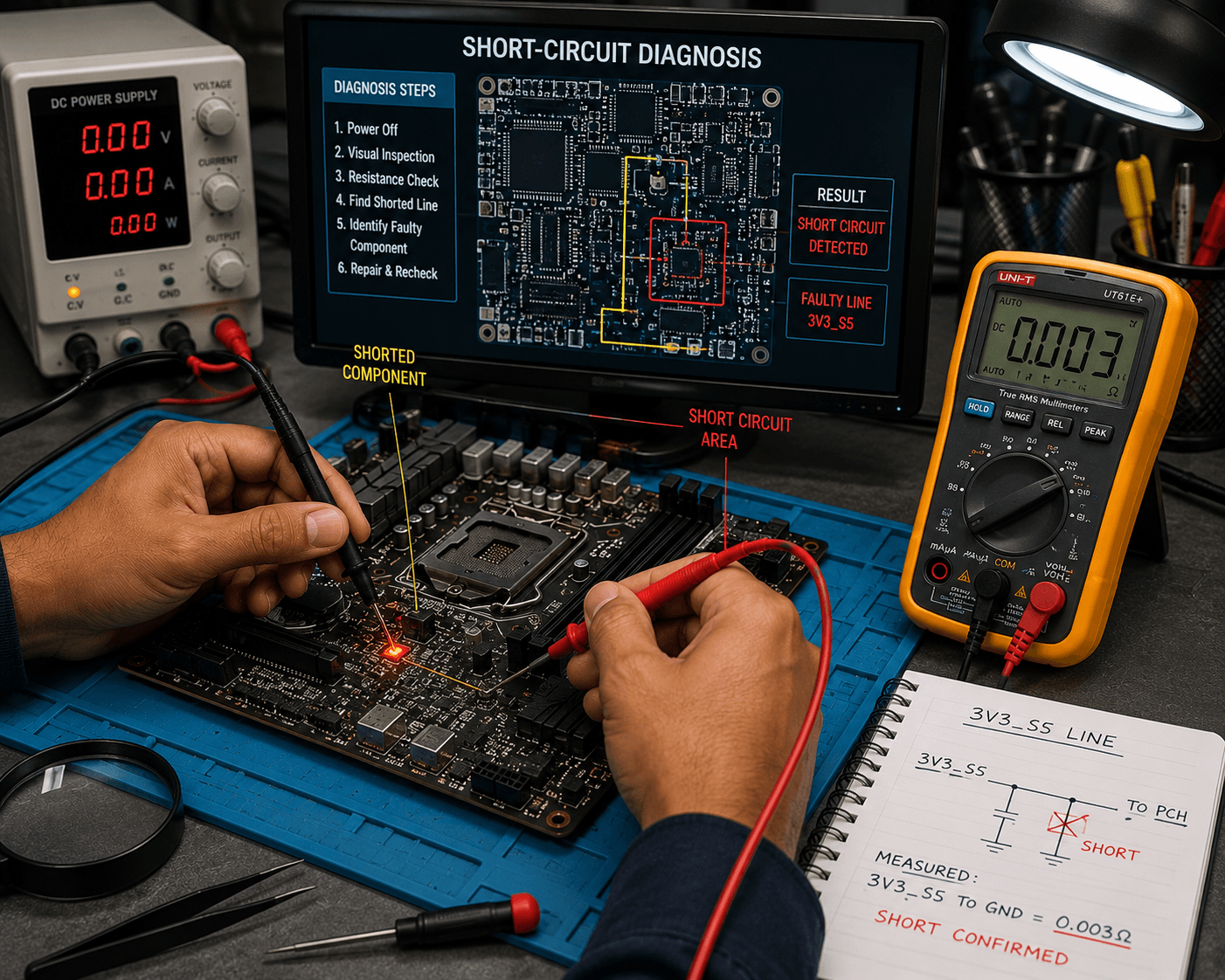 Short-Circuit Diagnosis motherboard repair in Jaipur
