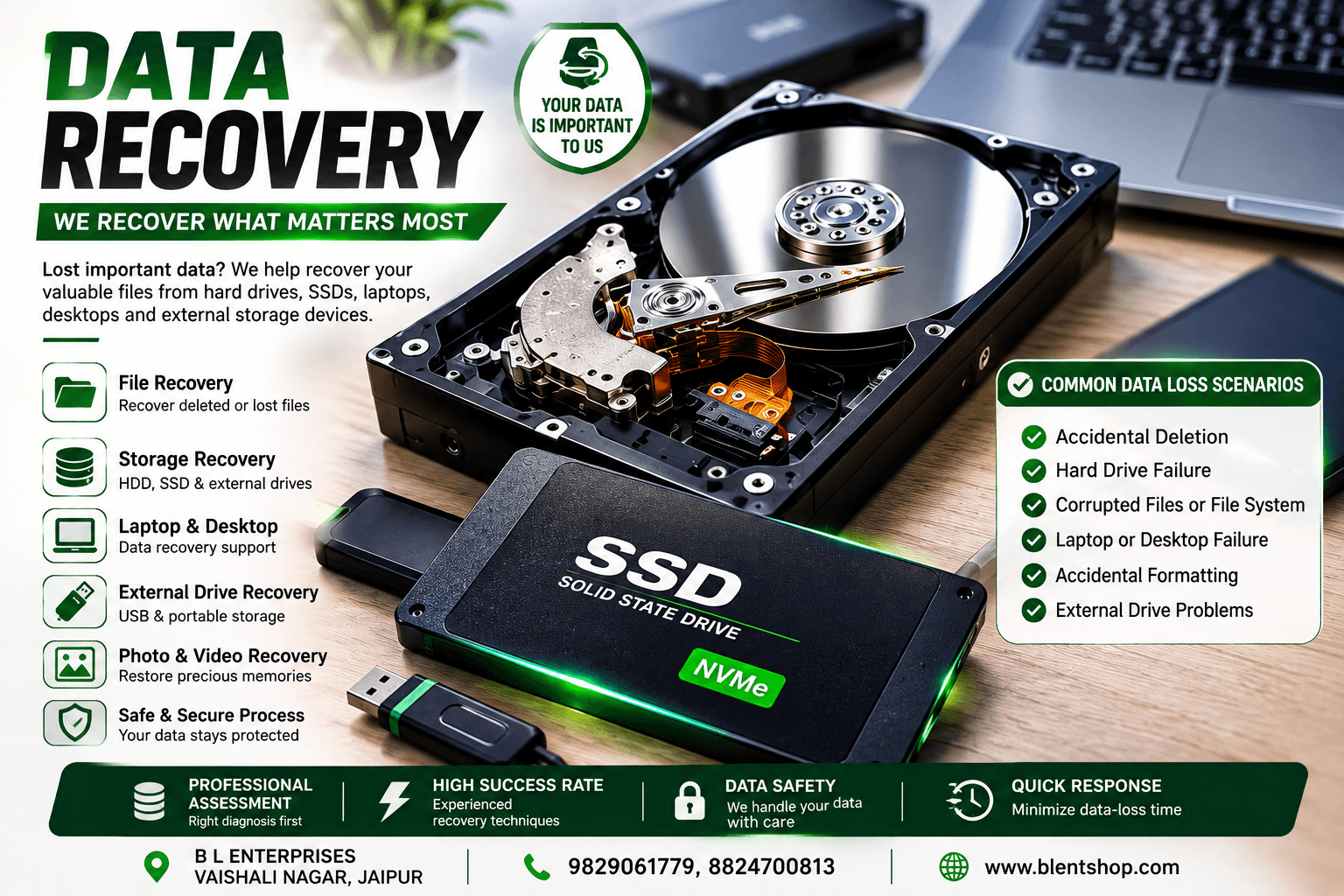 Data recovery service for hard drives and SSDs in Jaipur
