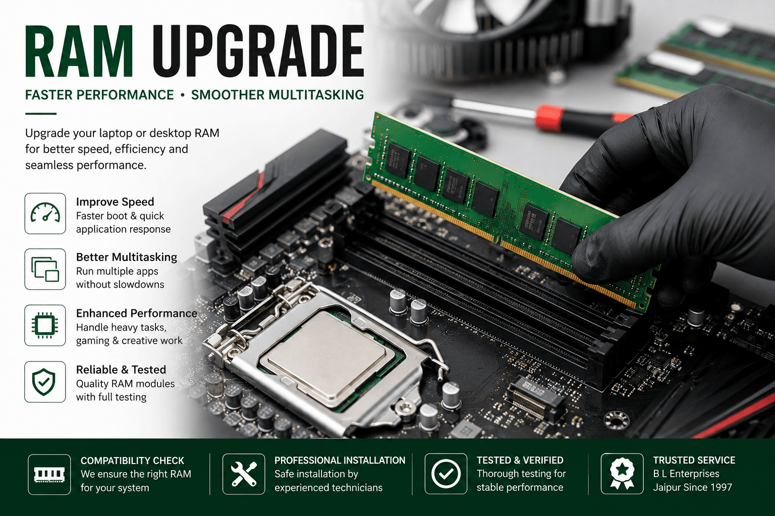 Laptop and desktop RAM upgrade service in Jaipur by B L Enterprises